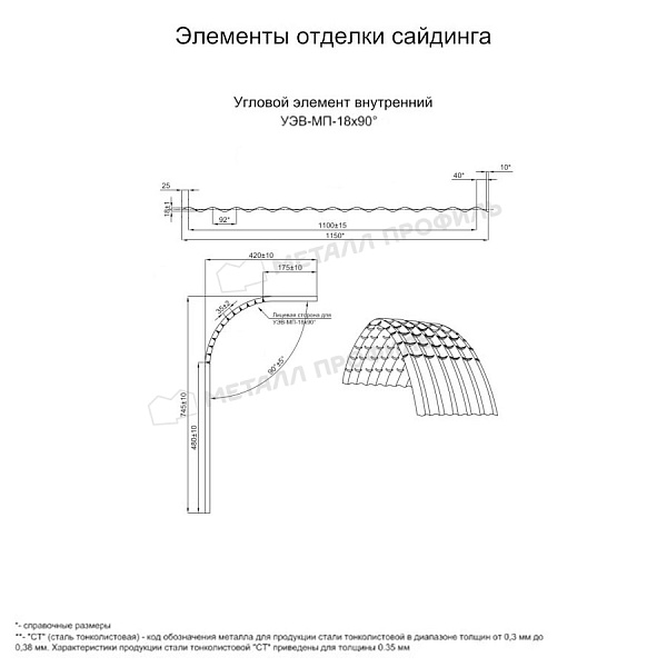 Угловой элемент внутренний УЭВ-МП-18х90° (PURMAN-20-9005-0.5) по цене 4945 ₽, приобрести в Воронеже.